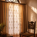 Handwoven & Block-Printed Set Ivory, Rust, Mustard and Teal, The Draped Window. Handmade in India by House of Taraasha.