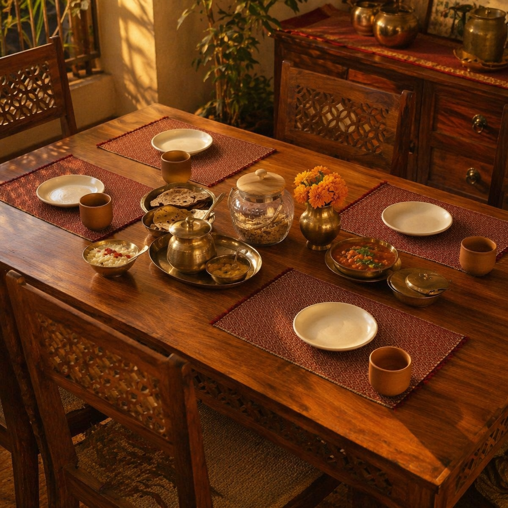 Madur Grass Woven Table Mats Maroon, The Gathered Table. Handmade in India by House of Taraasha.