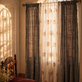Royal Courtyards Green & Dusty Pink Woven-Sheer Set of Three, The Draped Window. Handmade in India by House of Taraasha.