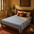 Royal Courtyards Blue Striped Handwoven Bed Cover, The Linen Room. Handmade in India by House of Taraasha.