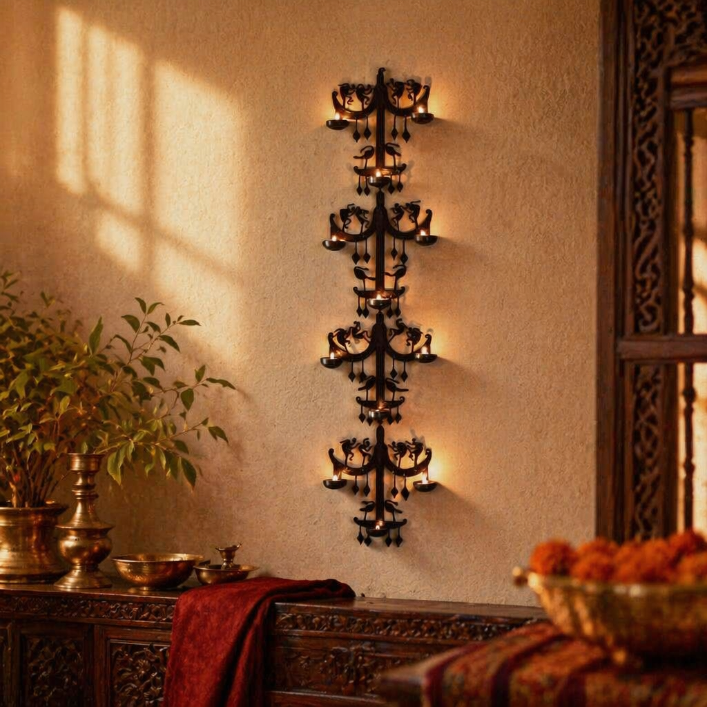 Bastar Floor Stand Lohshilp Wrought Iron Candle Stand, Still Light. Handmade in India by House of Taraasha.