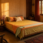 Marigold Citrine Yellow and Green Woven Bed Cover, The Linen Room. Handmade in India by House of Taraasha.