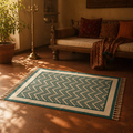Ivory Chevron Hand Block-Printed Cotton Chintz Rug, The Woven Floor. Handmade in India by House of Taraasha.