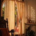 Peach Yellow Karhuwa Cutwork Door Curtain, The Draped Window. Handmade in India by House of Taraasha.