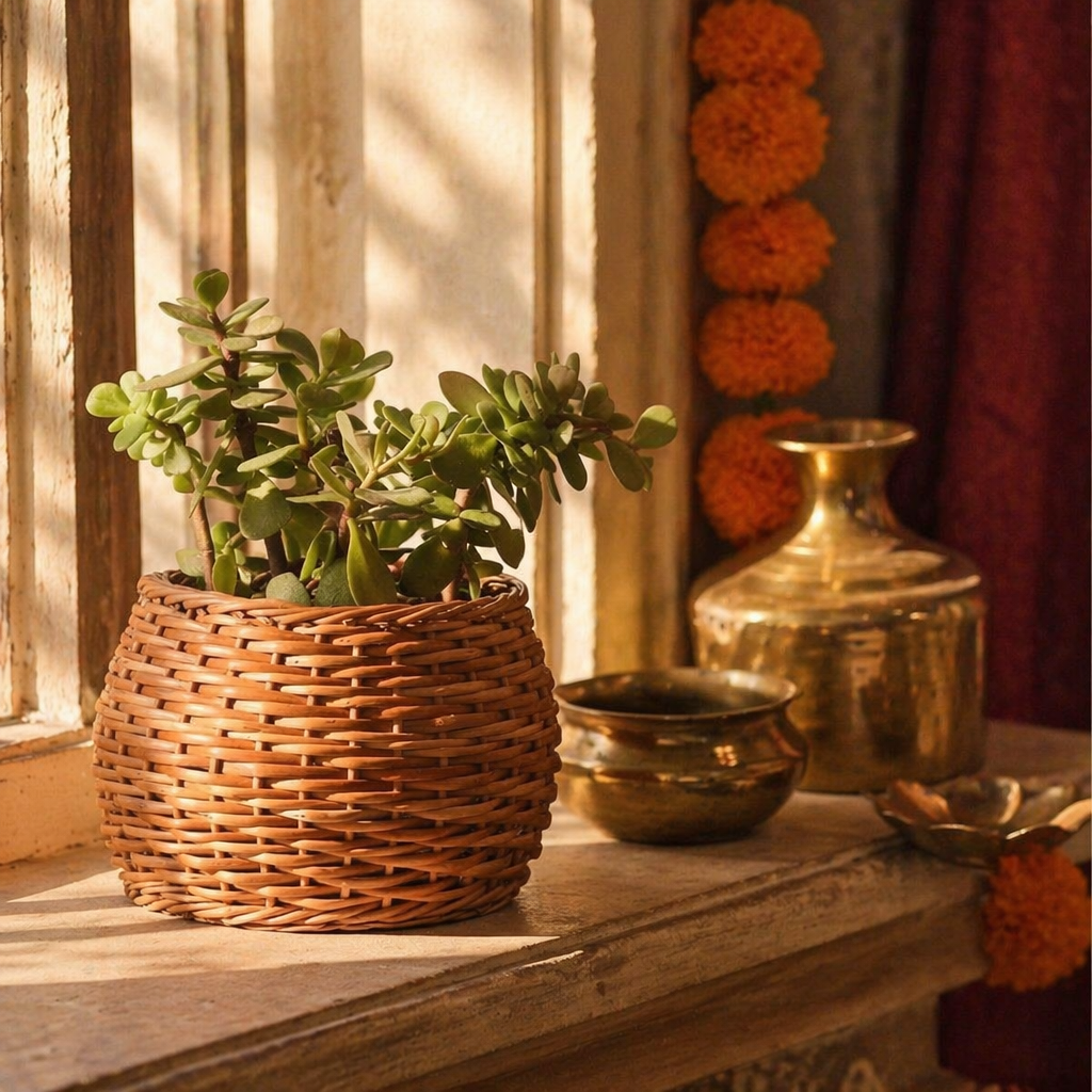 Natural Brown Kashmiri Willow Wicker Planter, The Art Wall. Handmade in India by House of Taraasha.