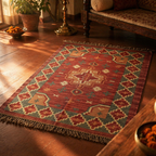 Geometric Rust Punja-Woven Jute and Wool Rug, The Woven Floor. Handmade in India by House of Taraasha.