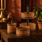 Kashmiri Willow Wicker Table Set: Basket, Box & Cutlery, The Wicker House. Handmade in India by House of Taraasha.