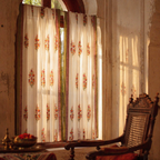 Floral Block-Print Sheer Pure Cotton Window Curtain, The Draped Window. Handmade in India by House of Taraasha.