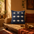 Naga White Flower Backstrap-Loom Woven Cotton Cushion Cover, The Living Room. Handmade in India by House of Taraasha.