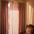 Royal Courtyards Dusty Pink & Off-White Woven-Printed Set of Three, The Draped Window. Handmade in India by House of Taraasha.