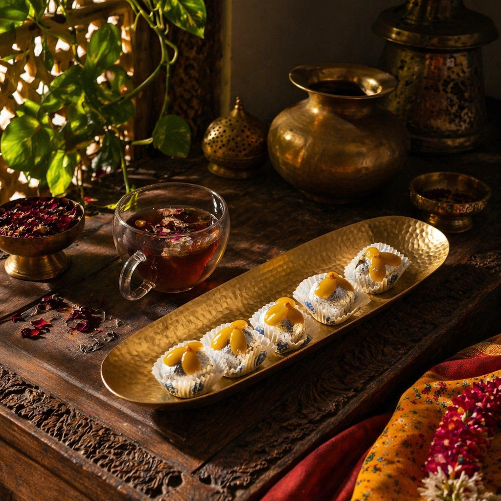 Moradabad Hammered Brass Serving Tray Platter, The Brass Atelier. Handmade in India by House of Taraasha.