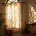 Marigold Block-Print Sheer Teal and Mustard Curtain, The Draped Window. Handmade in India by House of Taraasha.