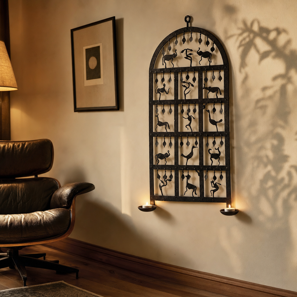 Bastar Forest Wrought Iron Tealight Stand in a modern home