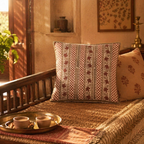 Ivory and Rust Hand Block-Printed Floral Cushion Cover. Handmade in India by House of Taraasha.