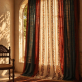 Chintz Assorted Set Off-White, Navy and Brick Red Cotton Curtains, The Draped Window. Handmade in India by House of Taraasha.
