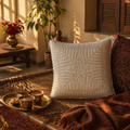 White Floret Handmade Crochet Cushion Cover, The Living Room. Handmade in India by House of Taraasha.