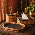 Kashmir Willow Tray, Cutlery Caddy & Tissue Box, The Brass Atelier. Handmade in India by House of Taraasha.