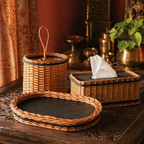 Kashmir Willow Tray, Cutlery Caddy & Tissue Box, The Brass Atelier. Handmade in India by House of Taraasha.