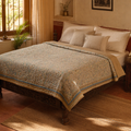 Ivory Taupe & Powder Blue Chintz-Inspired Quilt, The Linen Room. Handmade in India by House of Taraasha.