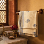 Blue Floral Hand Block-Printed Cotton Bath Towel, The Linen Room. Handmade in India by House of Taraasha.