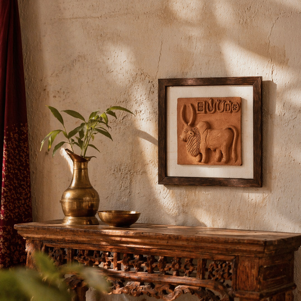 Harappan Bull Seal Molela Terracotta Replica, The Art Wall. Handmade in India by House of Taraasha.