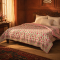 Dahlia Pink and White Jaipuri Razai, The Linen Room. Handmade in India by House of Taraasha.