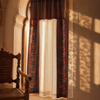 Chintz Single Panel Ivory, Maroon and Navy Cotton Curtain, The Draped Window. Handmade in India by House of Taraasha.
