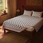 Jaipur Blooms 300 TC Block-Printed Cotton Bedsheet, The Linen Room. Handmade in India by House of Taraasha.