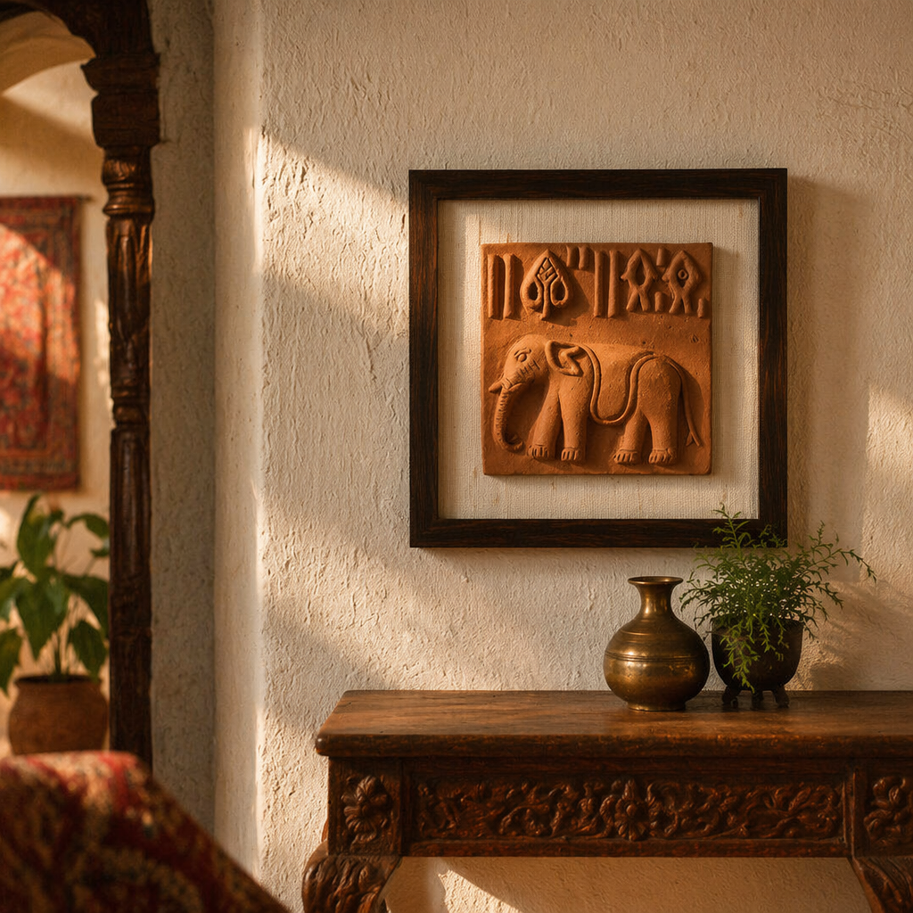 Harappan Elephant Seal Terracotta Wall Replica, The Art Wall. Handmade in India by House of Taraasha.