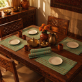 Aqua Green & Beige Madur Grass Table Mat, The Gathered Table. Handmade in India by House of Taraasha.