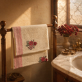 Rose Print Off White Hand Block-Printed Towel Set, The Linen Room. Handmade in India by House of Taraasha.