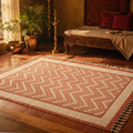 Chintz Chevron Ivory and Coral Hand Block-Printed Rug, The Woven Floor. Handmade in India by House of Taraasha.