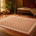 Chintz Chevron Ivory and Coral Hand Block-Printed Rug, The Woven Floor. Handmade in India by House of Taraasha.
