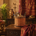 Kashmir Willow Wicker Cutlery Caddy, The Wicker House. Handmade in India by House of Taraasha.