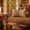 Taupe and Off White Rectangular Crochet Cushion Cover, The Living Room. Handmade in India by House of Taraasha.