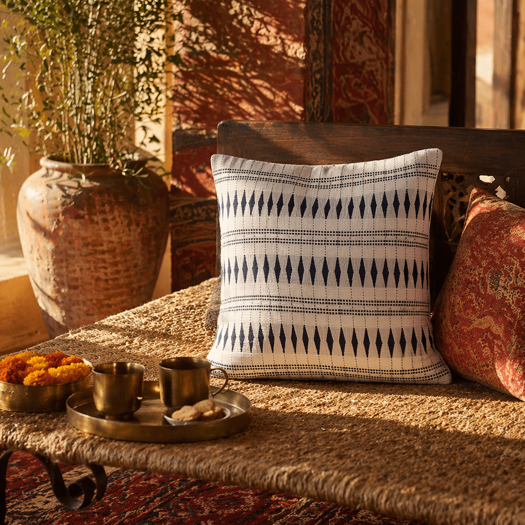 Naga Tribal Backstrap-Loom Monochrome Cushion Cover, The Living Room. Handmade in India by House of Taraasha.