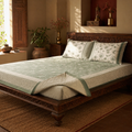 Teal & Off-White Jaipuri Marigold Bedsheet, The Linen Room. Handmade in India by House of Taraasha.