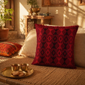 Naga Arrowhead Backstrap-Woven Red and Black Cushion Cover, The Living Room. Handmade in India by House of Taraasha.