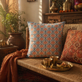 Jaali and Floral Blue and Dusty Pink Cushion Cover Set, The Living Room. Handmade in India by House of Taraasha.