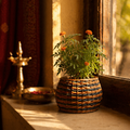 Indigo and Brown Kashmiri Willow Wicker Planter, The Art Wall. Handmade in India by House of Taraasha.