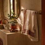 Block-Printed Off White and Peach Towel Set, The Linen Room. Handmade in India by House of Taraasha.