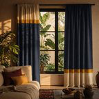 Reversible Navy Blue and Off-White Door Curtain, The Draped Window. Handmade in India by House of Taraasha.