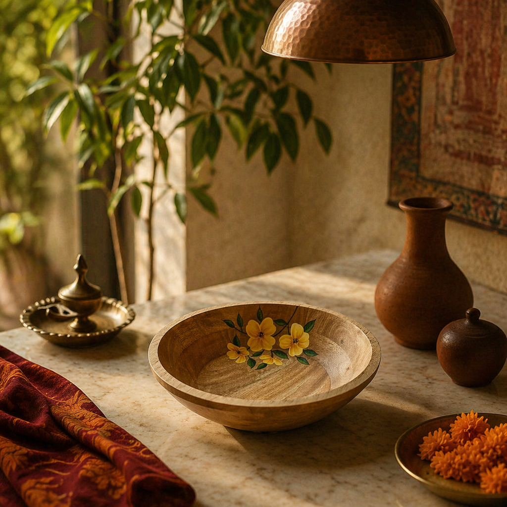 Rajasthan Hand-Painted Sheesham Wood Serving Bowl, The Brass Atelier. Handmade in India by House of Taraasha.