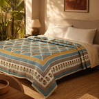 Sanganer Hand Block-Printed Mulmul Cotton AC Comforter, The Linen Room. Handmade in India by House of Taraasha.