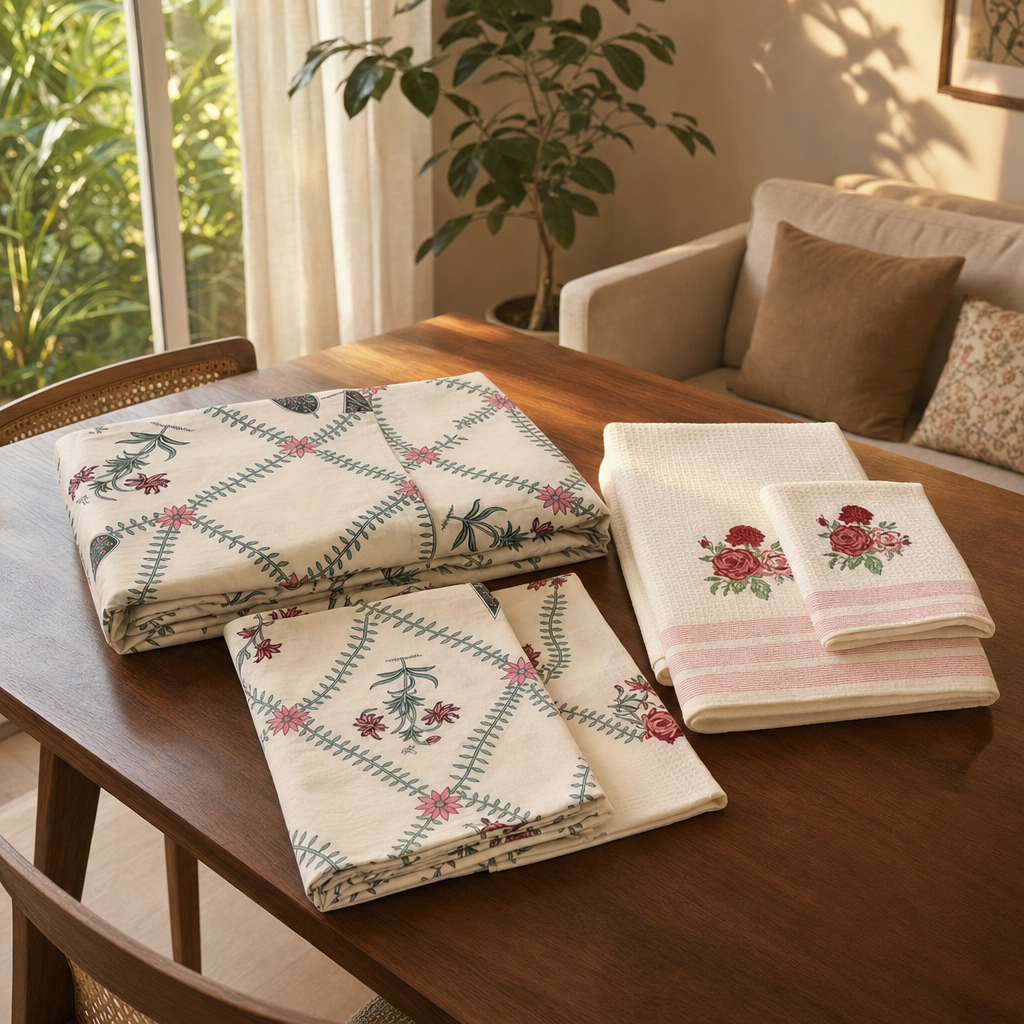 White and Pink Floral Bed and Bath Gift Set in a modern home