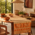 Applique Cutwork Runner Taupe and Rust, The Gathered Table. Handmade in India by House of Taraasha.