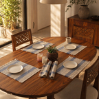 Madur Blue Handwoven Grass Table Mats, The Gathered Table. Handmade in India by House of Taraasha.