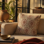 Ivory and Rust Vintage Pattern Block-Printed Cushion Cover, The Living Room. Handmade in India by House of Taraasha.