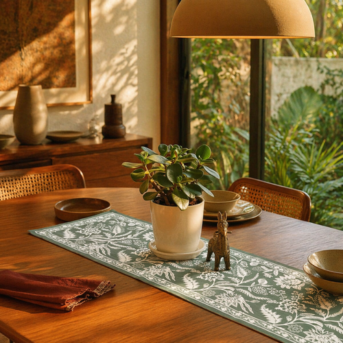 Cotton Canvas Runner Aqua Green, The Gathered Table. Handmade in India by House of Taraasha.