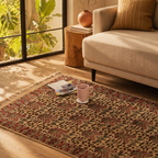 Kalamkari Floral Handwoven Block-Printed Cotton Rug, The Woven Floor. Handmade in India by House of Taraasha.